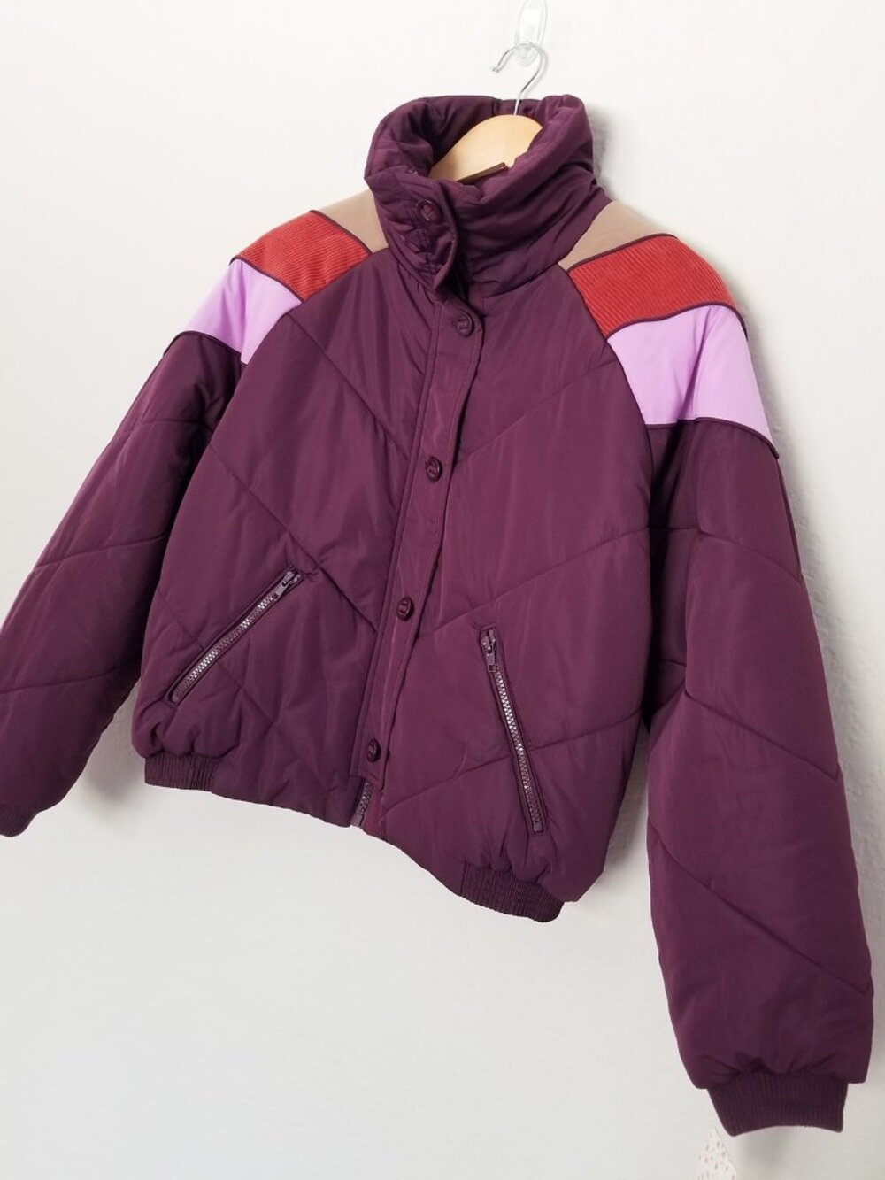 NEW Free People Heidi Ski Puffer Jacket XS in Wine Purple Retro Colorblock $128 - Picture 6 of 16